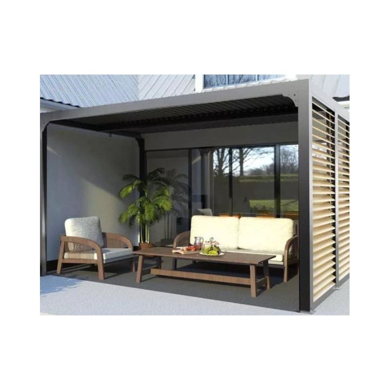 Pérgola bioclimática Habrita antracita aluminio 10,80 m2 ventosas imitación madera