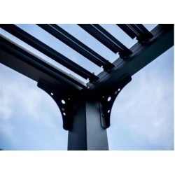 Pergola Bioclimatique Habrita aluminium anthracite 10,80 m2 ventelles imitation bois