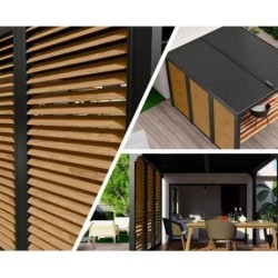 Pergola bioclimatica Habrita alluminio 10,80 m2 ventose finto legno lato 3.6m