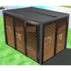 Pergola Bioclimatique Habrita aluminium 2 côtés ventelles imitation bois 10,80 m2
