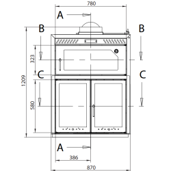 Barbecue Four Ferlux Pratic 80 à encastrer en acier avec portes vitrées