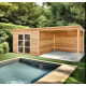 Abri Poolhouse avec terasse couverte madriers 28mm Bahia Habrita 20m2