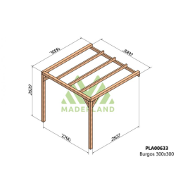 Pergolado enxuto em madeira bruta Burgos 3x3m 9m2