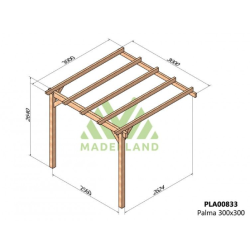 Pérgola adosada en madera en bruto Palma 3x3m 9m2