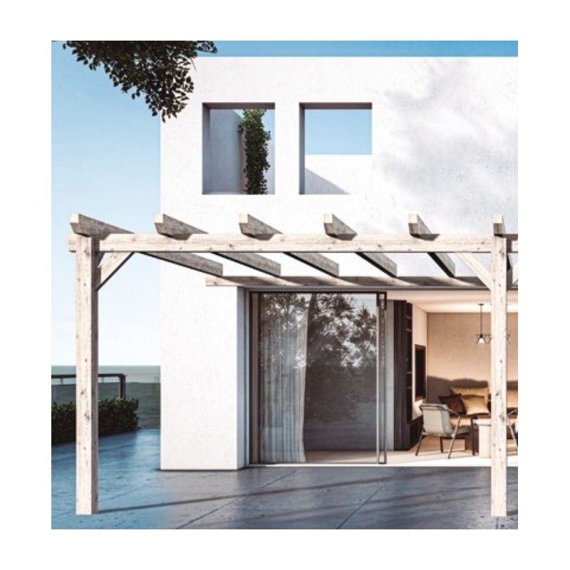 Pérgola adosada en madera en bruto Sevilla 5x4m 20m2 Pérgola adosada en madera en bruto Sevilla 5x4m 20m2