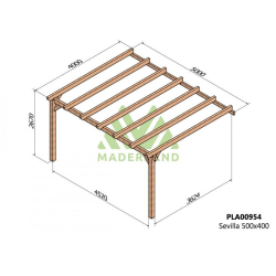 Pergolado enxuto em madeira bruta Sevilla 5x4m 20m2
