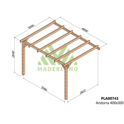 Lean-to pergola in raw wood Andorra 4x3m 12m2