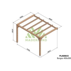Pérgola adosada en madera en bruto Burgos 3x3m 9m2