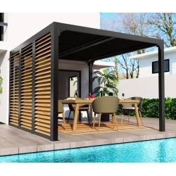 Bioklimatische Pergola Habrita Aluminium 10,80 m2 Saugnäpfe Holzimitat Seite 3,6m