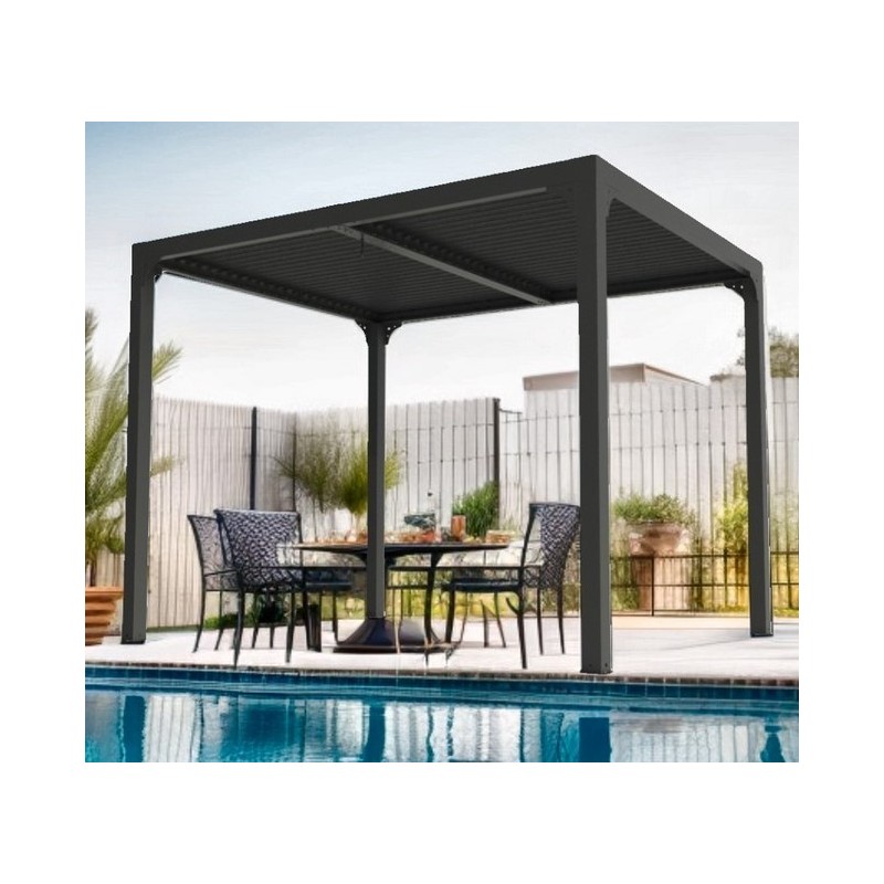 Pérgola bioclimática de aluminio antracita Habrita 7,20m2 con lamas
