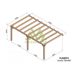 Pergola adossée en bois brut Sevilla 7x4m 28m2