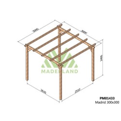 Pergola autoportée en bois massif Madrid 3x3m 9m2