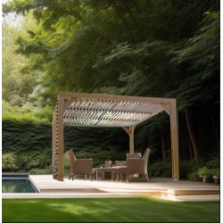 Pergola en bois Habrita avec Ventelles amovibles sur Toiture et un côté 348x310x232 Veneto