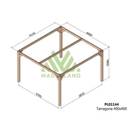 Tarragona 4x4m 16m2 freistehende Pergola aus rohem Holz