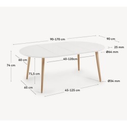 Table Ronde Extensible 90 à 170x90 Blanc et bois hêtre Quio VeryForma