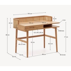 Schreibtisch aus Eschenholz und Rattan 105 x 62 Axi VeryForma