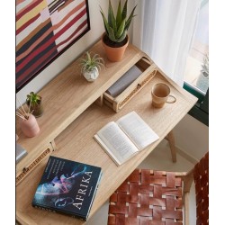 Mesa de escritorio de madera Mindi y ratán 110x60 Ula VeryForma