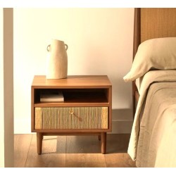 Bedside table wood oak and black steel 60x55 Rana VeryForma