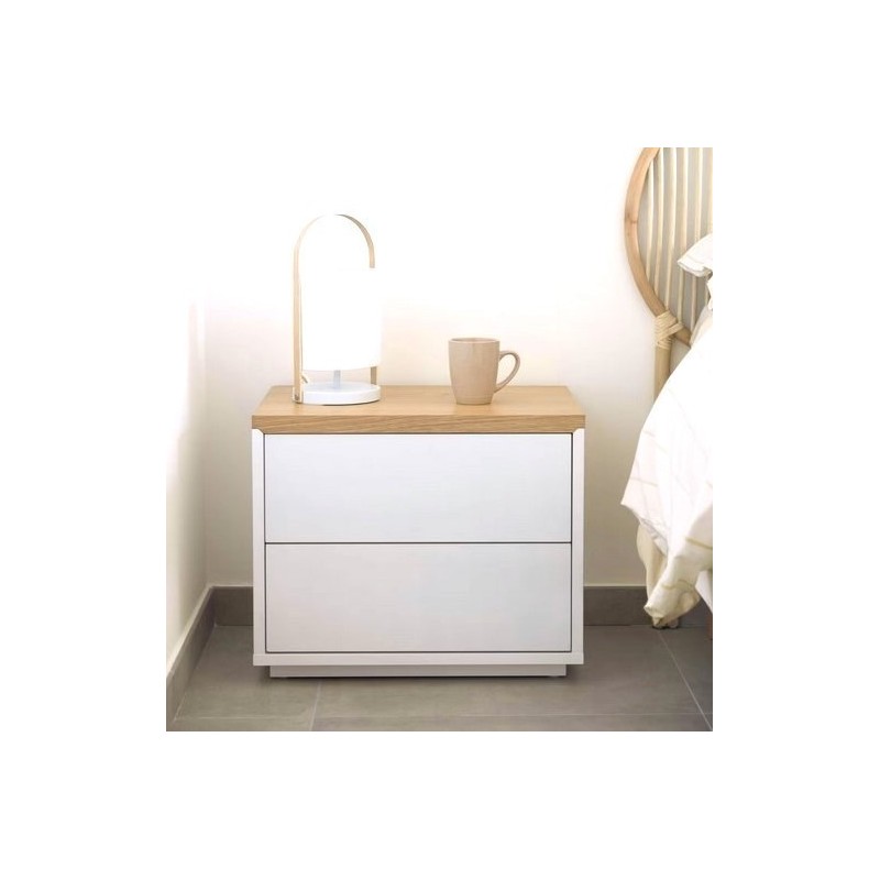 Table de Chevet bois chêne laqué blanc 53x44 Bali VeryForma