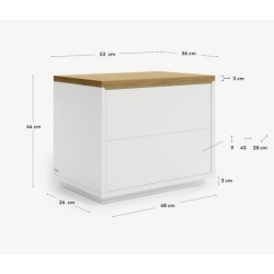 Table de Chevet bois chêne laqué blanc 53x44 Bali VeryForma