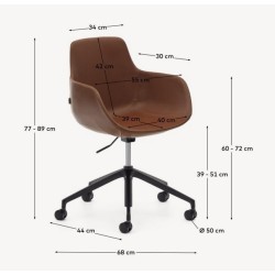 Sedia da ufficio Tisia VeryForma in pelle sintetica marrone e alluminio con finitura nero opaco