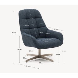 Sillón giratorio Aspe tela azul y metal VeryForma