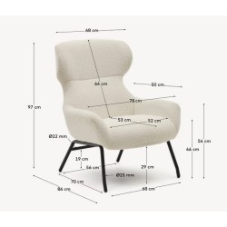 Fauteuil Lina en tissu bouclette blanche et acier VeryForma