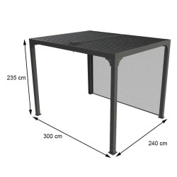 Pergola Bioclimatique  aluminium 7,20m2 ventelles et rideau coté 3m Habrita