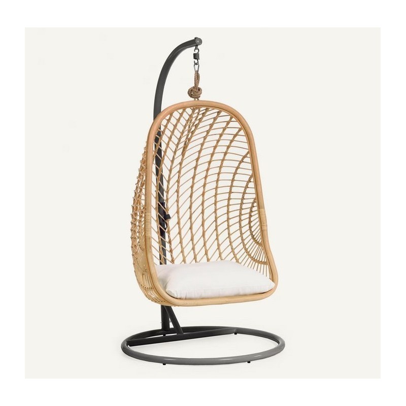 Cadeira Suspensa Kate em Rattan Natural e Aço Cinza Escuro VeryForma Cadeira Suspensa Kate em Rattan Natural e Aço Cinza Escuro VeryForma