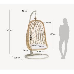 Cadeira Suspensa Kate em Rattan Natural e Aço Cinza Escuro VeryForma