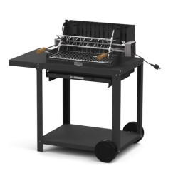 Le Marquier Mendy Grill aus schwarzem Stahl mit Wagen und Drehspieß
