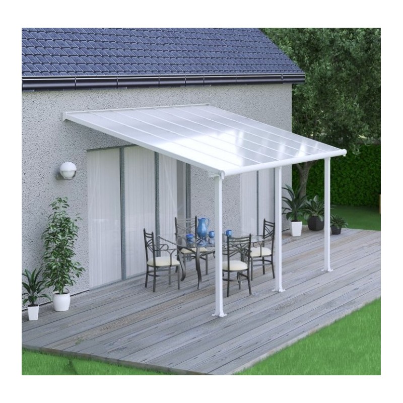 Pergola addossata Olympia 3x4,25m in alluminio bianco e Canopia in policarbonato Pergola addossata Olympia 3x4,25m in alluminio bianco e Canopia in policarbonato