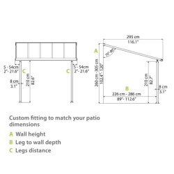 Pérgola de pared Olympia 3x4,25m de aluminio blanco y policarbonato Canopia