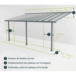 Pérgola de pared Olympia 3x4,25m de aluminio blanco y policarbonato Canopia