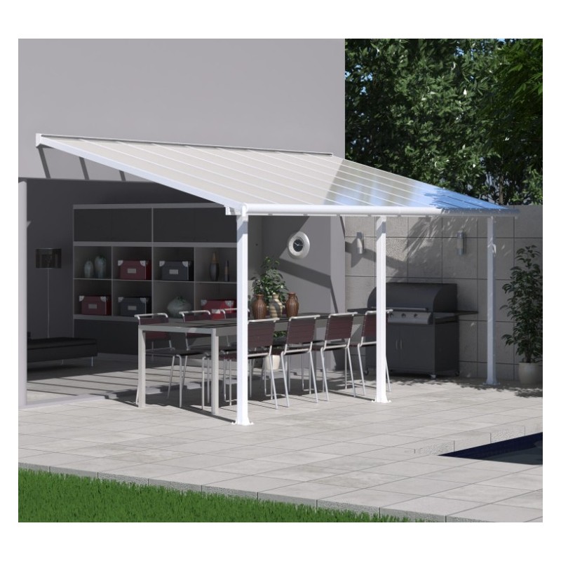 Pérgola de pared Olympia 3x5,46m de aluminio blanco y policarbonato Canopia Pérgola de pared Olympia 3x5,46m de aluminio blanco y policarbonato Canopia