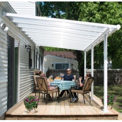 Olympia 3x5.46m white aluminium and Canopia polycarbonate wall-mounted pergola