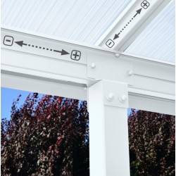 Olympia 3x5.46m white aluminium and Canopia polycarbonate wall-mounted pergola