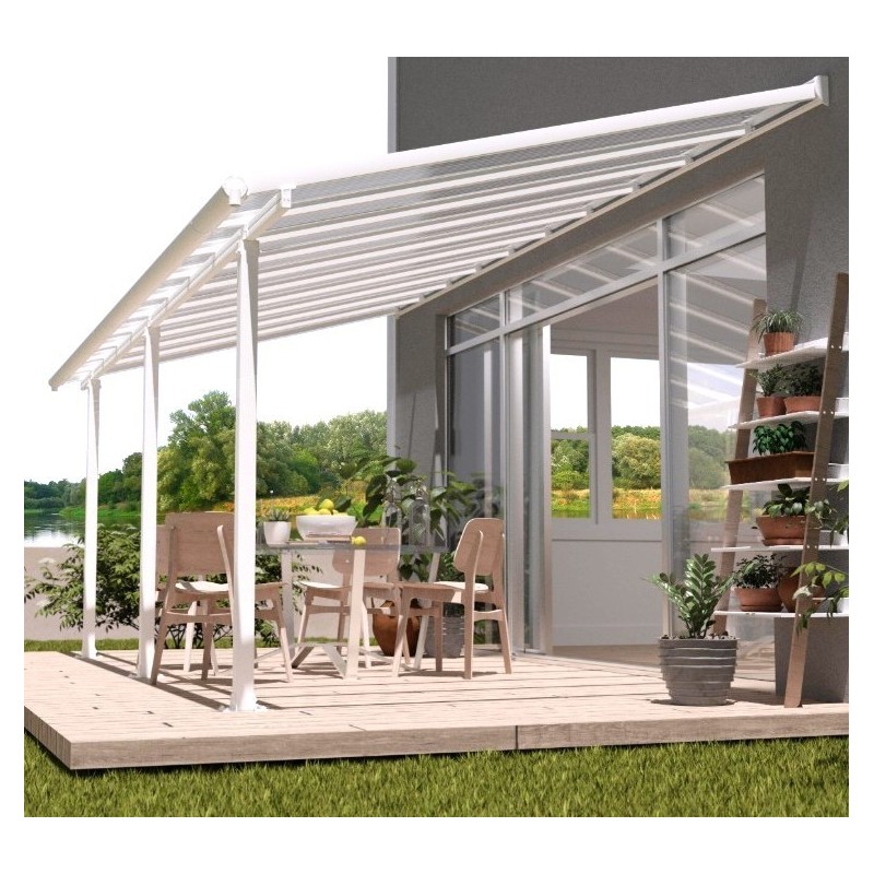 Olympia 3x6,1 m Wandpergola aus Weißaluminium und Canopia Polycarbonat Olympia 3x6,1 m Wandpergola aus Weißaluminium und Canopia Polycarbonat