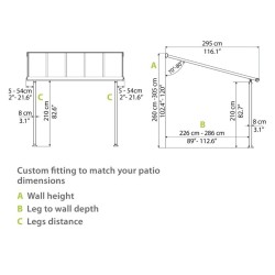 Pergola addossata Olympia 3x6,1m in alluminio bianco e Canopia in policarbonato