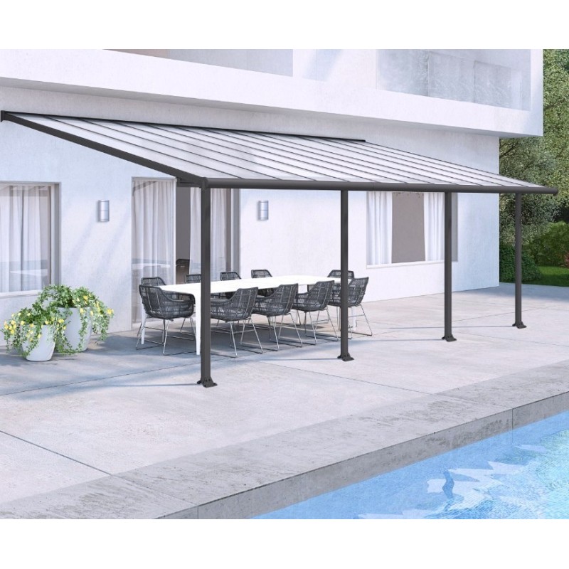 Pergola addossata Olympia 3x7,30m grigio alluminio e policarbonato Canopia Pergola addossata Olympia 3x7,30m grigio alluminio e policarbonato Canopia