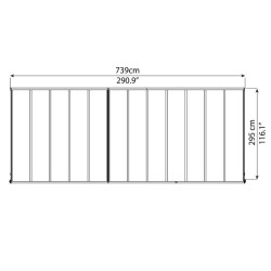 Olympia 3x7.30m grey aluminium and Canopia polycarbonate wall-mounted pergola
