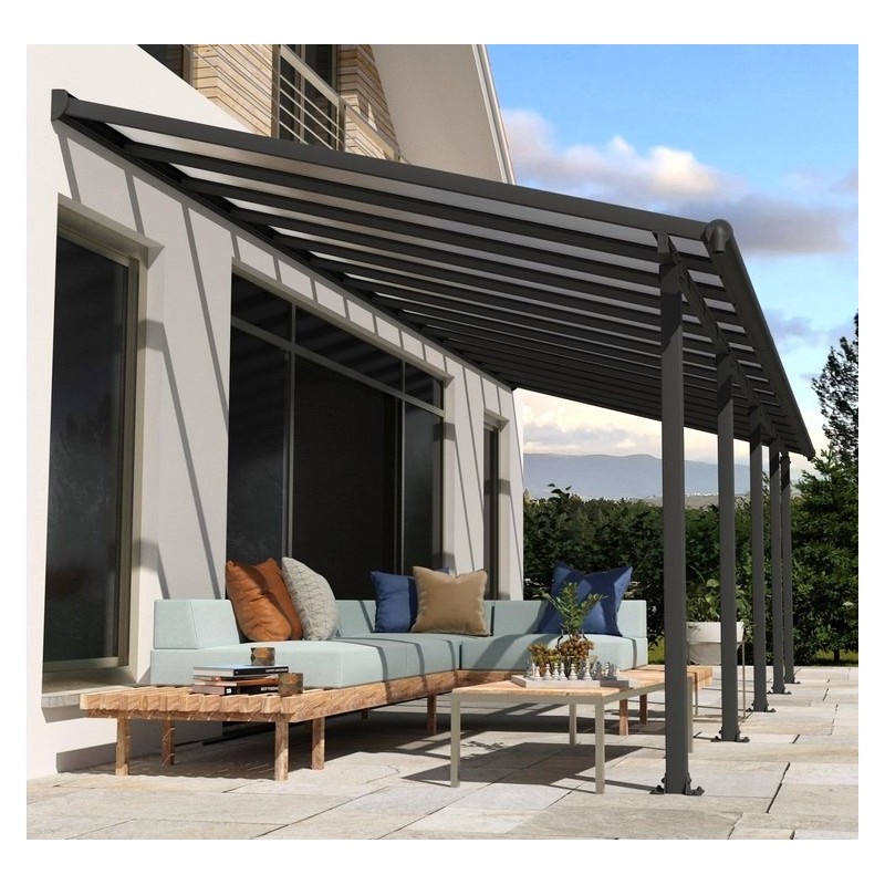 Pergola addossata Olympia 3x8,60m con alluminio grigio e policarbonato Canopia Pergola addossata Olympia 3x8,60m con alluminio grigio e policarbonato Canopia