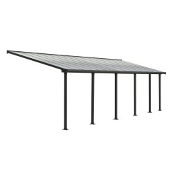 Pergola addossata Olympia 3x8,60m con alluminio grigio e policarbonato Canopia
