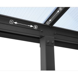 Pérgola de parede Olympia 3x8,60m com alumínio cinza e policarbonato Canopia