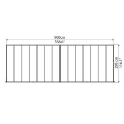 Pérgola de parede Olympia 3x8,60m com alumínio cinza e policarbonato Canopia