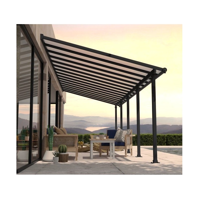 Olympia 3x9,15m grijze aluminium en Canopia polycarbonaat wandpergola Olympia 3x9,15m grijze aluminium en Canopia polycarbonaat wandpergola