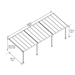 Olympia 3x9,15 m Wandpergola aus grauem Aluminium und Canopia Polycarbonat
