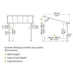 Pérgola de pared Olympia 3x9,15m de aluminio gris y policarbonato Canopia