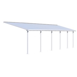 Olympia 3x9.71m white aluminium and Canopia polycarbonate wall-mounted pergola