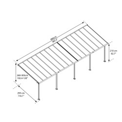 Pergola addossata Olympia 3x9,71m in alluminio bianco e Canopia in policarbonato